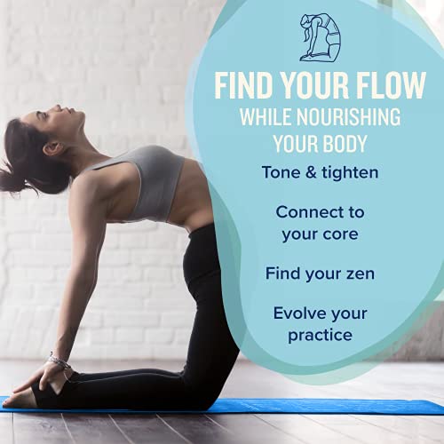 NewMe Fitness Yoga Mat for Women and Men - Large, 5mm Thick, 68 Inch Long, Non Slip Exercise Mats w/ 70 Printed Yoga Poses for Pilates, Workout and Stretching - Home and Gym Essentials - color: Blue