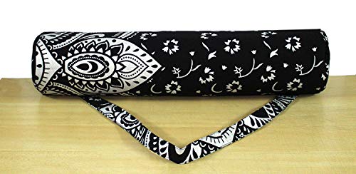 ICC Black Gold Mandala Full-Zip Exercise Yoga Mat Carry Bag Gym Beach Pilates Carrier Bags Hippie Mandala Indian Cotton Bag - style: Black Silver Flower Half