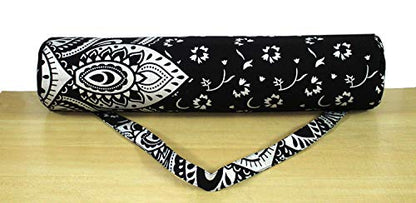 ICC Black Gold Mandala Full-Zip Exercise Yoga Mat Carry Bag Gym Beach Pilates Carrier Bags Hippie Mandala Indian Cotton Bag - style: Black Silver Flower Half