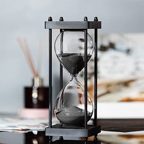 SAMLONG Large Hourglass Timer 60 Minute, Black Wooden Sandglass, Black - color: 60 Min Black Sand