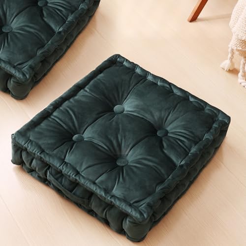 Square Floor Pillows, Large Floor Cushion for Adults Kids, Meditation Floor Pillow Seating Cushion with Shredded Memory Foam and Silk Wadding, 20"x20"x5" (Dark Green, 2 Pack) - color: Dark Green, size: 2 Pack