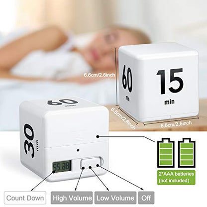 Weewooday Cube Timer, Gravity Sensor Flip Timer for ADHD, White - color: White