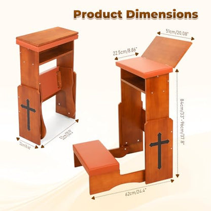 Prayer Kneeler Bench with Book Rest, Adjustable Height | Foldable design, thick padding, portable prayer stool, for home church meditation use