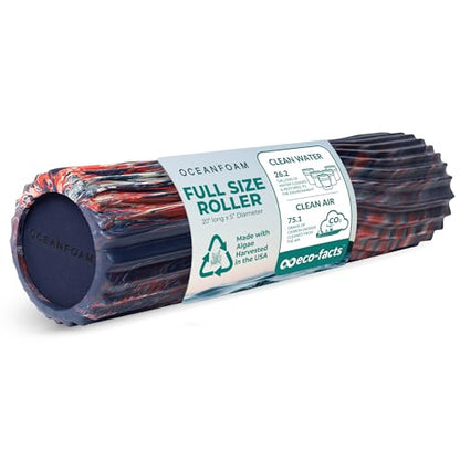 Oceanfoam Tidal Roller - Red, Dark Navy & Natural Marbled - Muscle Massage Foam Roller for Back Pain & Stretching - Firm & Ergonomic Wide Wave Textured - Yoga, Athletics, Wellness - Full Size 20" x 5" - color: Red, Dark Navy & Natural Marbled