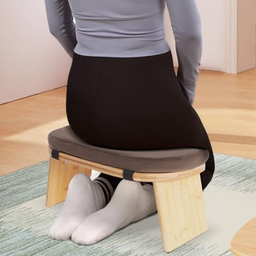 Meditation Bench, Folding Yoga Kneeling Stool, Portable Bamboo Prayer Cushion, Japanese Floor Chair (Brown) - color: Brown