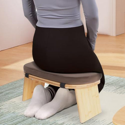 Meditation Bench, Folding Yoga Kneeling Stool, Portable Bamboo Prayer Cushion, Japanese Floor Chair (Brown) - color: Brown