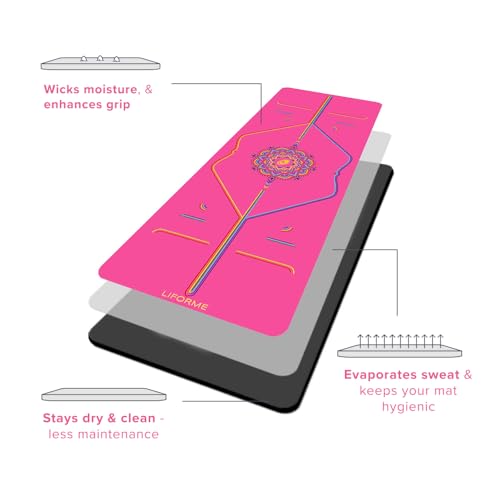 LIFORME Yoga & Yoga Pad Bundle Pack – Patented Alignment System, Eco-Friendly, Non-Slip Warrior-Grip, Made with Natural Rubber, Thick, Sweat Resistant, Comfortable - Grateful Pink