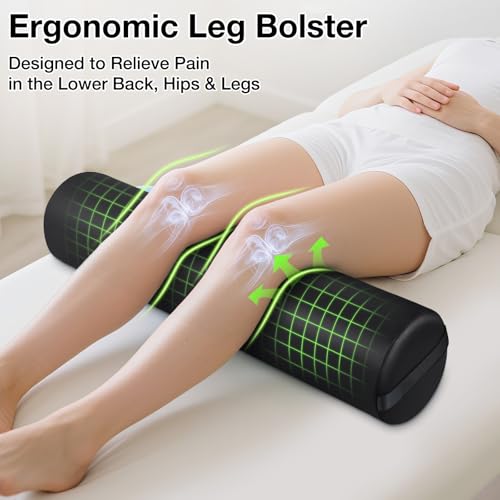 Full Round Bolster Pillow for Legs, 26 x 6 inch Bolster for Massage Table | PU Leather Under Knee Pillow with Strap Handle, Under Back Ankles Leg Pain Relief Massage Table Bolster for Yoga & Spa - color: 6" Full Round - Black