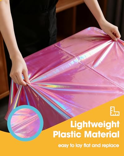 Niuara Iridescent Pink Plastic Table Cloth Disposable, 4 Pack, 54 x 108 in | Rectangle, 6 ft Tables, Birthday Party, Holiday Gathering - color: Iridescent Pink, size: 54" x 108" - 4 Packs