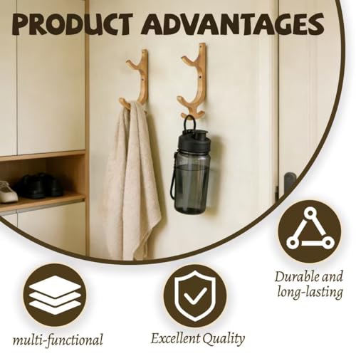 Wooden Yoga Mat Holder Wall Mount, Wooden Yoga Mat Storage Rack, Solid Wooden Yoga Mat Holder, Yoga Mat Holders with hooks Space Saving Yoga Mat Holders for Mats,Resistance Bands,Jump Ropes,Home Fitness Storage