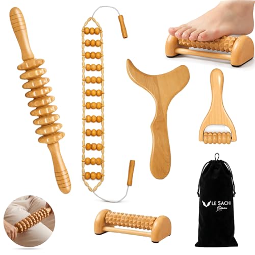 5 in 1 Wood Therapy Massage Tools Set for Cellulite Reduction & Stress Relief – Maderoterapia Kit for Lymphatic Drainage, Body Sculpting, Nervous System Relaxation & Muscle Recovery