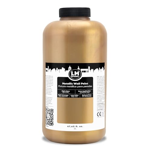 Metallic Wall Paint 67.62 fl oz - Antique Gold - Stunning Metallic Shine for Stylish Interiors, Easy to Apply, Water-Based, Perfect for Creative Wall Designs & DIY Projects - color: Antique Gold
