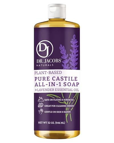 Dr. Jacobs Naturals Lavender Castile All-in-One Cleaner and Soap - Plant-Based Formula for House Cleaning Floors and Appliances - Gentle on Skin and the Planet - 32 oz, 1 Pack - size: 32 Fl Oz (Pack of 1), style: Lavender