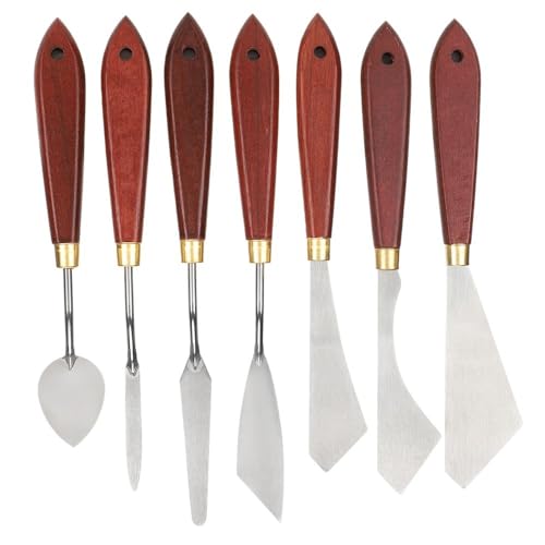 7Pcs Stainless Steel Palette Knife Set Flexible Painting Blending Scrapers for Oil & Acrylic Pigment Mixing, Canvas Art Creation