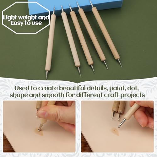 QMNNMA Leather Stamping Tools, Leather Stamps Kit for Leather Working | Leather Carving Tool Kit with Leather Scriber Pen, Leather Working Hammer and Tracing Paper