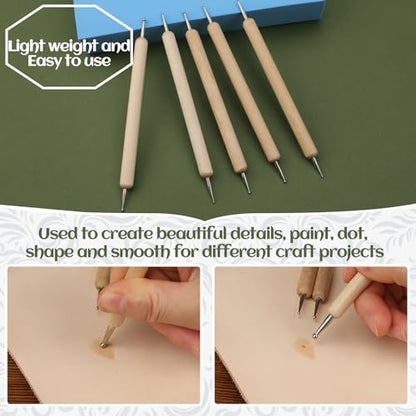QMNNMA Leather Stamping Tools, Leather Stamps Kit for Leather Working | Leather Carving Tool Kit with Leather Scriber Pen, Leather Working Hammer and Tracing Paper
