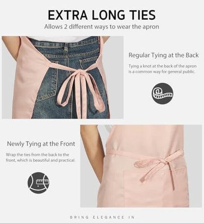 Syntus Apron for Men Women, Adjustable Cooking Kitchen Apron with 2 Pockets | Machine Washable, Firm Stitching, Stain Resistance, Long Tie Straps, 2 Pockets, Versatility, Unisex Use, Gift, BBQ - color: Nude Pink, style: 2 Polyester