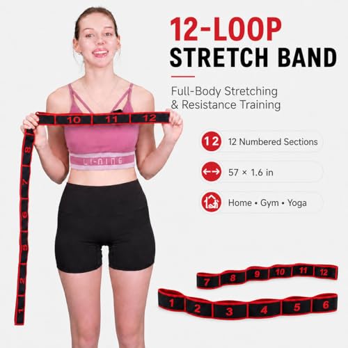 Resistance Exercise Bands, 12-Loop Stretch Strap for Yoga, Leg Exercise, Lower Back Stretch, Stretching, Gym and Home Workout