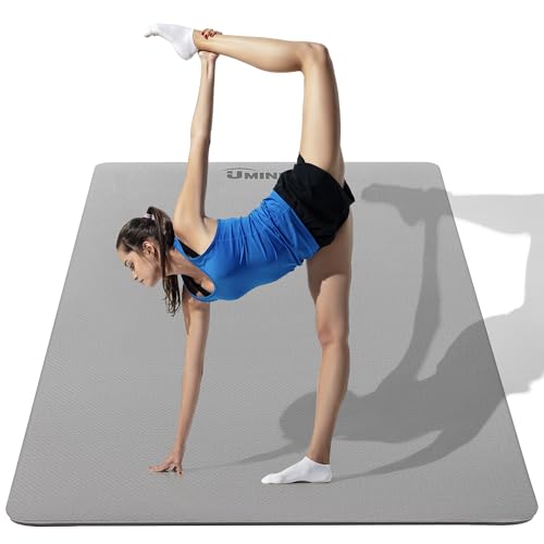 UMINEUX Large Yoga Mat for Men and Women 1/4 & 2/5 Inch Extra Thick TPE Fitness Mat for Home Gym Workout, Non-Slip, Eco Friendly Exercise Mat for Yoga, Pilates, Stretching, Meditation - color: Wind Dove & Jet Black, size: 72"x48"x2/5"