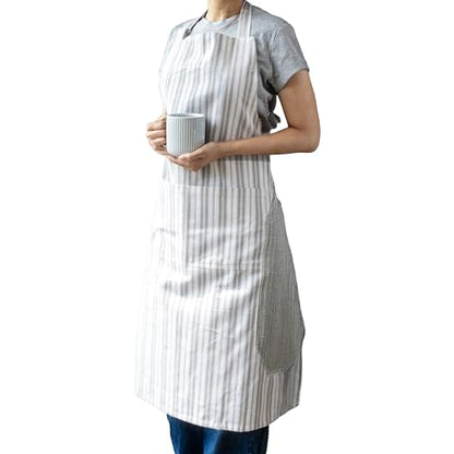 100% Cotton Kitchen Apron with 2 Pockets – Adjustable Chef Apron for Cooking Baking BBQ – Unisex Apron - color: Wipe Grey
