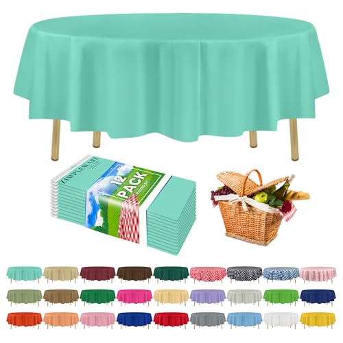 ZIMPLEWARE Premium Aqua Plastic Table Cloth Disposable (12 Pack) Round Tablecloth (84in) Party Table Cloths Disposable, Perfect Table Cloth Round Cover for Any Table Up to 6 Feet - color: Aqua, size: 12 Pack 84" Round