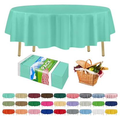 ZIMPLEWARE Premium Aqua Plastic Table Cloth Disposable (12 Pack) Round Tablecloth (84in) Party Table Cloths Disposable, Perfect Table Cloth Round Cover for Any Table Up to 6 Feet - color: Aqua, size: 12 Pack 84" Round