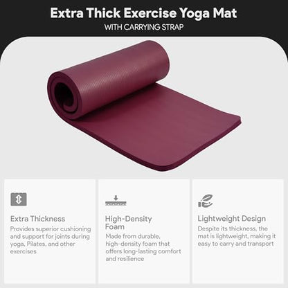 BalanceFrom 1-inch Thick 71x24 Inches Extra Thick Exercise Yoga Mat - color: Deep Wine