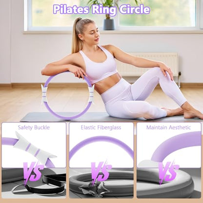 14" Pilates Ring - Magic Circle for Inner Thigh, Arm & Core Toning | Anti-Bend Foam Handles | Home Fitness Gear for Women
