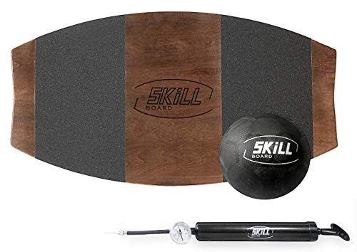 The Skill Board - Wooden Balance Board for Adults - Wobble Board for All Sports, Gym, Standing Desk, or Yard Games - Balance Trainer, Fitness Ball, Ball Pump, Grip Tape - color: Grip, size: Original