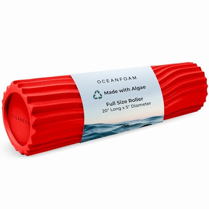 Oceanfoam Tidal Roller - Red - Muscle Massage Foam Roller for Back Pain & Stretching - Firm and Ergonomic Wide Wave Textured - Yoga, Athletics, & Wellness - Full Size, 20" x 5" - color: Red