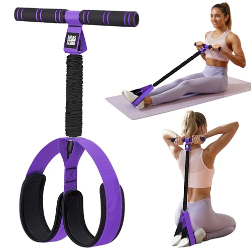 Pedal Resistance Band with Handle | Upgraded 55LBS Exercise Resistance Bands for Core, Abs, Legs, Glutes, Arms, Strength, Physical Therapy, Pilates, Sit Up Workout Equipment for Women Home Gym - color: 1purple