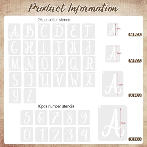 Affrolling 144 Pcs Letter Number Stencils Reusable,1,2,3,4 Inch,Elegant | Alphabet Number Templates for Painting Wood Walls Signs, Great in DIY Crafts Teaching, Durable Plastic with Repeated Use - size: 1,2,3,4 Inch, style: Elegant