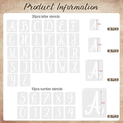 Affrolling 144 Pcs Letter Number Stencils Reusable,1,2,3,4 Inch,Elegant | Alphabet Number Templates for Painting Wood Walls Signs, Great in DIY Crafts Teaching, Durable Plastic with Repeated Use - size: 1,2,3,4 Inch, style: Elegant