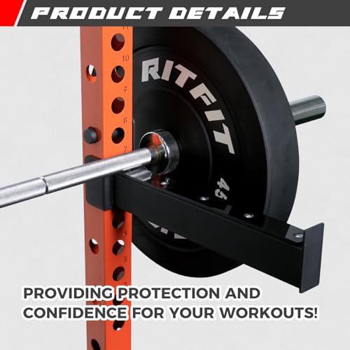 RitFit 2.36'' x 2.36'' Folding Squat Rack for Home Gym, Wall Mounted Squat Rack with Attachments - Space Saving Squat Power Rack - color: Orange, style: Folding Squat Rack with Safebar