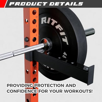 RitFit 2.36'' x 2.36'' Folding Squat Rack for Home Gym, Wall Mounted Squat Rack with Attachments - Space Saving Squat Power Rack - color: Orange, style: Folding Squat Rack with Safebar