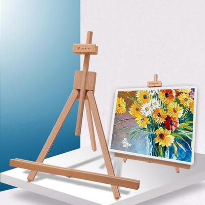 Miratuso Painting Easel, A-Frame Wooden Tabletop Easel Display Stand | Adjustable, Holding Canvas Up to 22" High, Foldable, Portable Multiple Use Photo and Sign Holder, Gift for Artist Beginner - style: Single