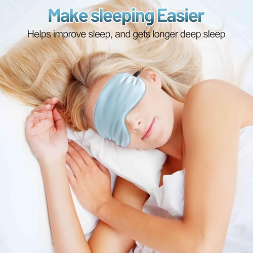 Silk Sleep Mask, Blackout Eye Mask for Sleeping with Adjustable Strap | Light-blocking Blindfold for Men & Women Pressure-Free, Soft Eye Cover Eyeshade for Side Sleeper, Travel Naps (Light Blue) - color: Light Blue
