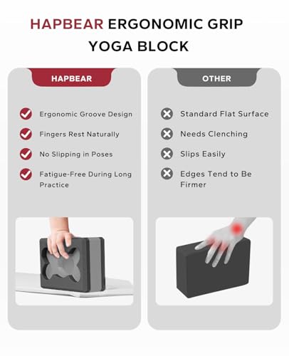 HAPBEAR Yoga Blocks 2 Pack - 9x6x3in High-Density EVA Foam with Non-Slip Textured Surface, Supportive for Deep Stretching & Lightweight - Ideal for Yoga, Pilates, Stretching Exercises - color: Black/Gray