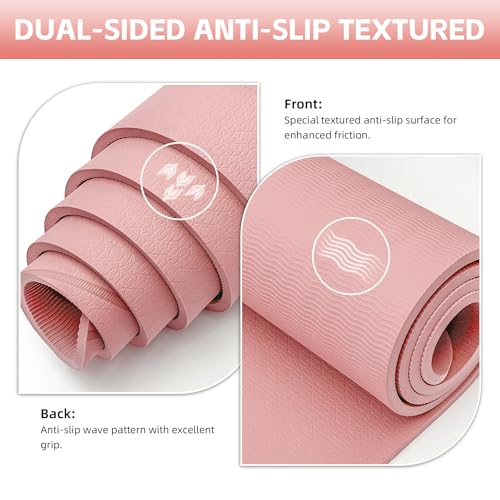 Large Yoga Mat Thick, 76"x32"x0.31"Wide POE Exercise Mat with Non-Slip Surface & Carry Strap, Anti-Tear Workout Mat for Yoga, Pilates, Fitness - color: Peach pink