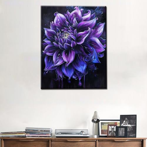 Dark Purple Dahlia Flowers Paint by Number Black Background Painting DIY Painting on Canvas with Brushes Acrylic Paints Gothic Paint by Numbers for Adults and Kids Beginner 16x20 Inch（without Frame） - color: Eye Flowers 01, size: 16''x20''(Frameless)