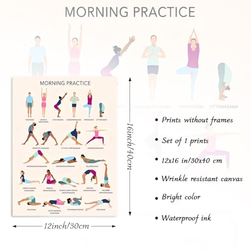 Dazzlewall Yoga Practice Wall Picture, Morning Workout Poses Chart Art for Yoga Studio Home Gym Living Room Decor 12x16 in Unframed