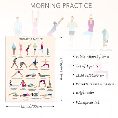 Dazzlewall Yoga Practice Wall Picture, Morning Workout Poses Chart Art for Yoga Studio Home Gym Living Room Decor 12x16 in Unframed