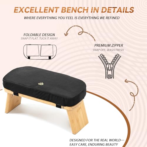 Bamboo Meditation Bench, Foldable Prayer Stool (Black-Bag) - color: Black-bag