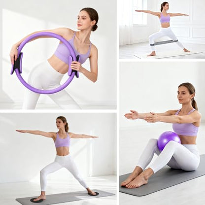 Pilates Ring Kit for Women, Pilates Equipment Accessories, Home Workout Set with Magic Circle, Mini Exercise Ball, Ankle Resistance Bands & Yoga Socks, for Fitness, Toning & Better Me Gifts - size: 11 Count(Pack of 1)