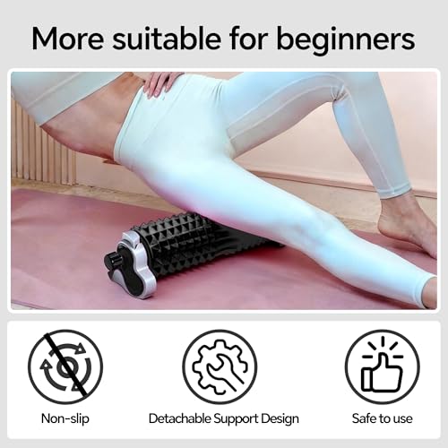 Deep Tissue Foam Roller with Stand - Black | 3-Level Height Adjustable Support, Beginner-Friendly Design for Home Workout & Muscle Recovery - Black