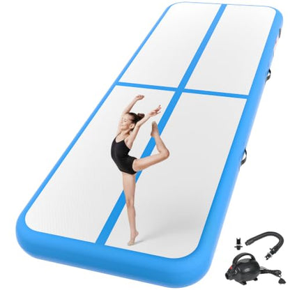 Inflatable Gymnastics Mat Air Tumble Track Tumbling Mats with Pump - color: Blue, size: 10ft*3.3ft*4inch(3m*1m*10cm)