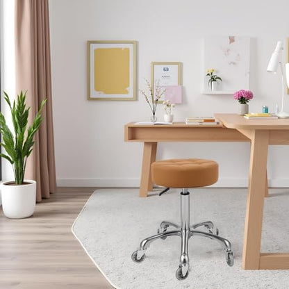 Kaleurrier Rolling Stools with Adjustable Height: Swivel Stool with Wheels - color: Camel