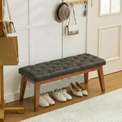 43.5" Padded Button Tufted Faux Leather End of Bed Bench, Charcoal Gray - color: Charcoal Gray-pu-tufted