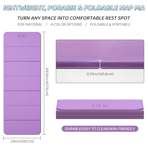 ILILI Foldable Yoga Mat 71 * 24 * 0.3 Inch - color: Violet