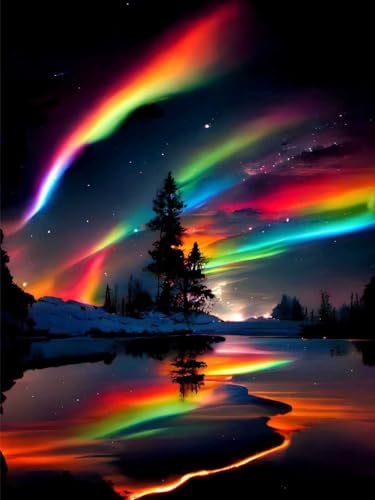WPYTNM DIY Dreamy Sunset Landscape Full Diamond Gemstone Art Painting Set for Adults, 5D Starry Sky Aurora Lake Diamond Painting Set Suitable for Beginners, Home Wall Decoration, 12 x 16 inches - color: 5D Starry Sky Aurora Lake